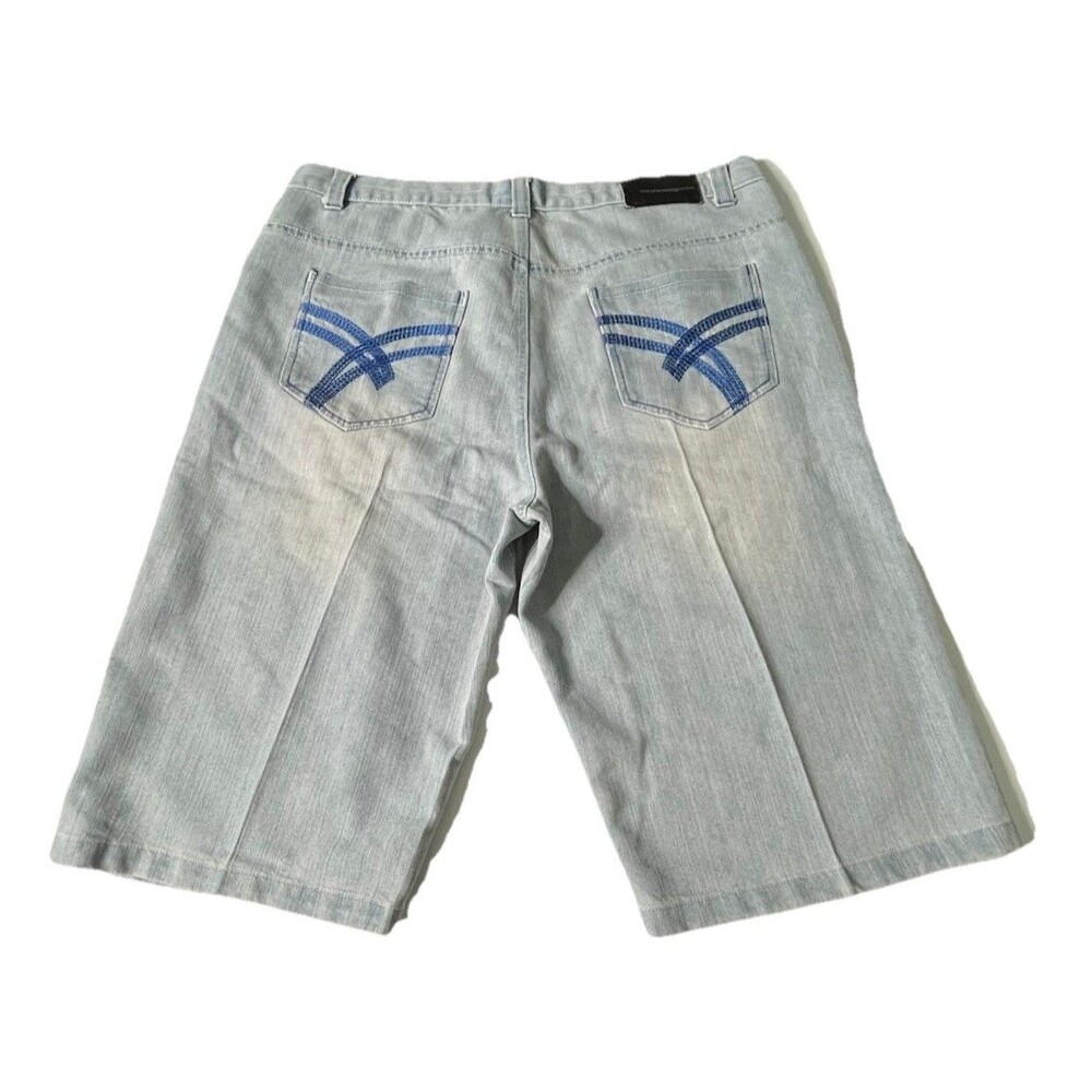 Raw Blue Vintage Super Sick Jean Shorts Y2K Embroidered Baggy 40x16